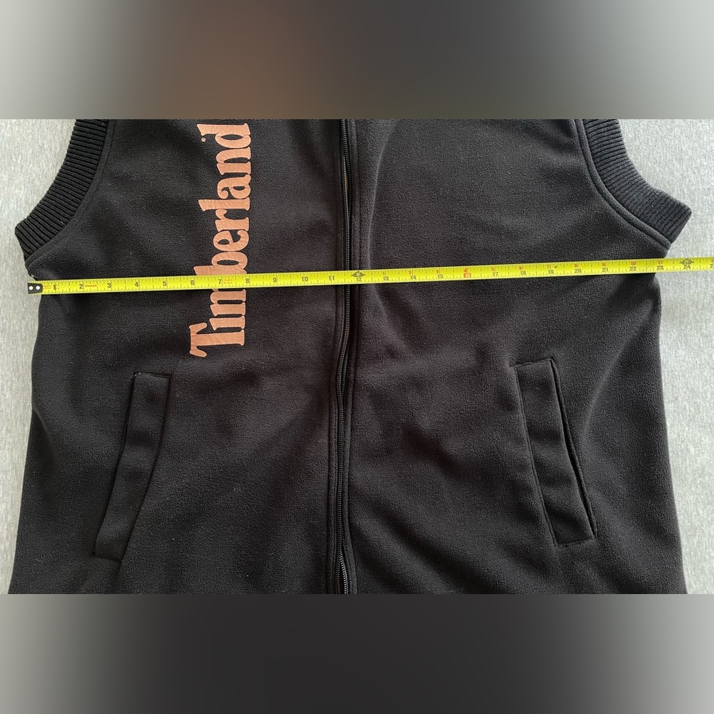 Timberland Men’s Size Large Black/Tan Hooded Vest Pockets Missing Zipper Pull - Picture 4 of 9
